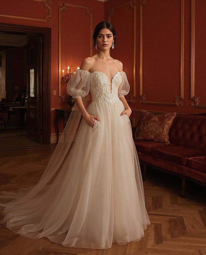 Sophisticated Off-Shoulder Tulle Gown with Delicate Lace