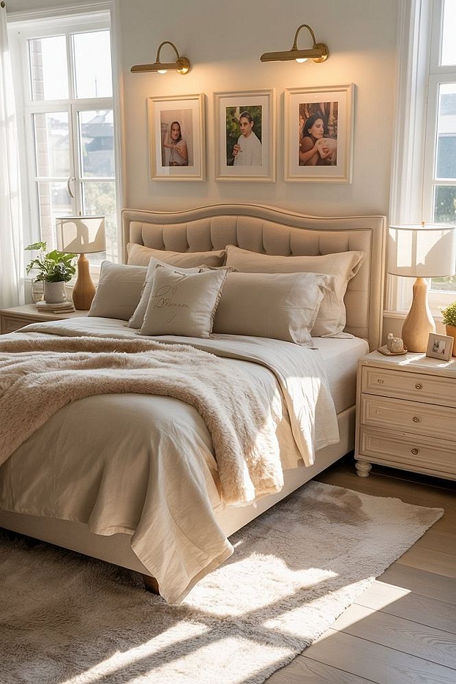 Aesthetic Couple Bedroom Retreat: Cream Tones & Modern Design