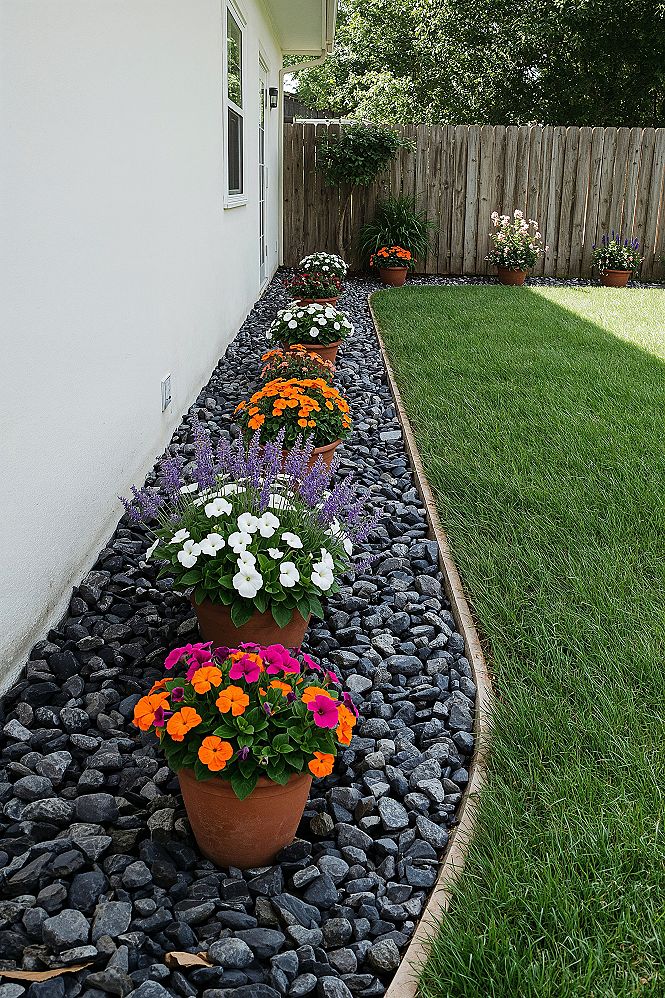 Vibrant Side Yard Landscaping Ideas with Potted Gardens