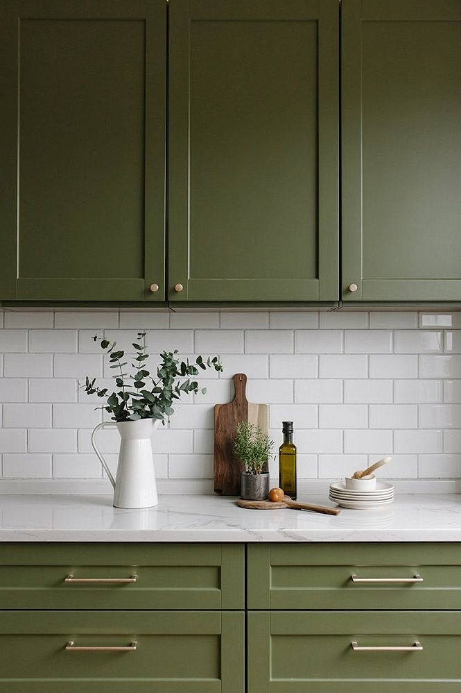 Dream Kitchen Design: Sophisticated Olive Green Shaker Cabinets