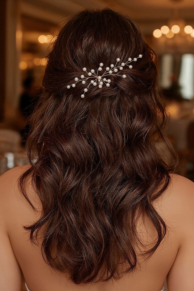 Glamorous Wedding Hairstyles with Soft Curls & Pearls
