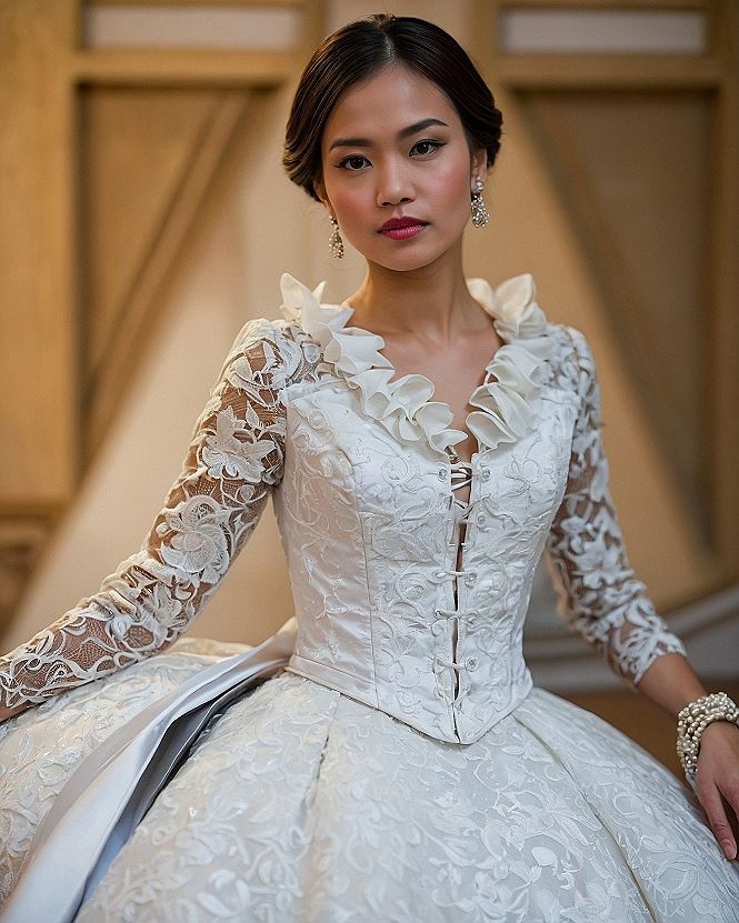 Structured Bodice Meets Gossamer Lace Sleeves
