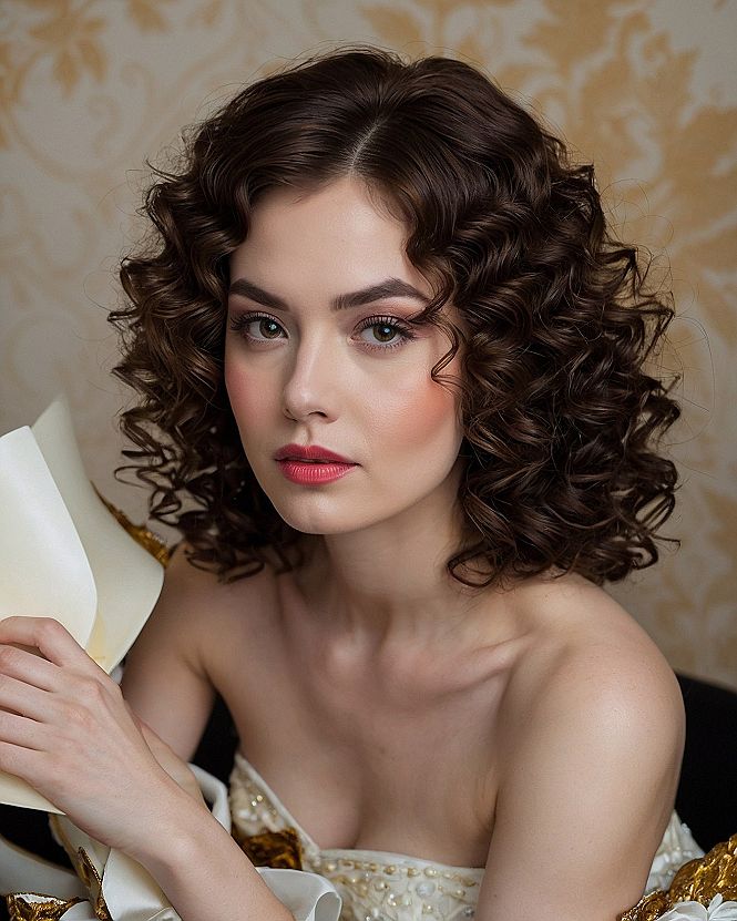Polished Curls Meet Ornate Gown