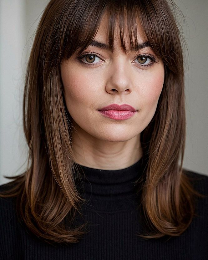 Structured Turtleneck Meets Soft, Flowing Hair