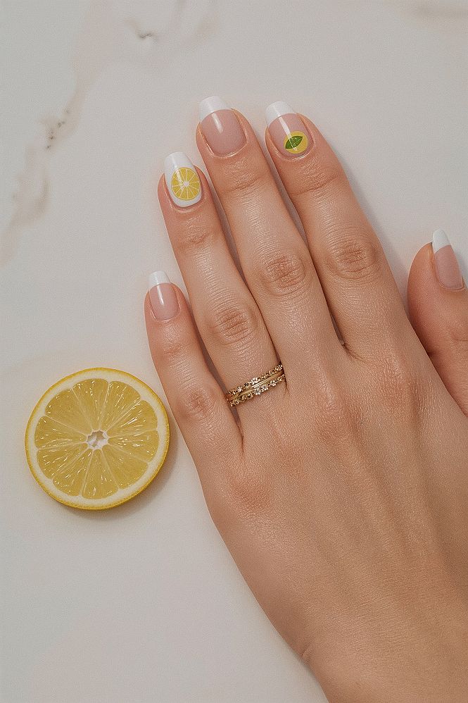 Summer Lemon French Tip Nails: Playful & Minimalist Art