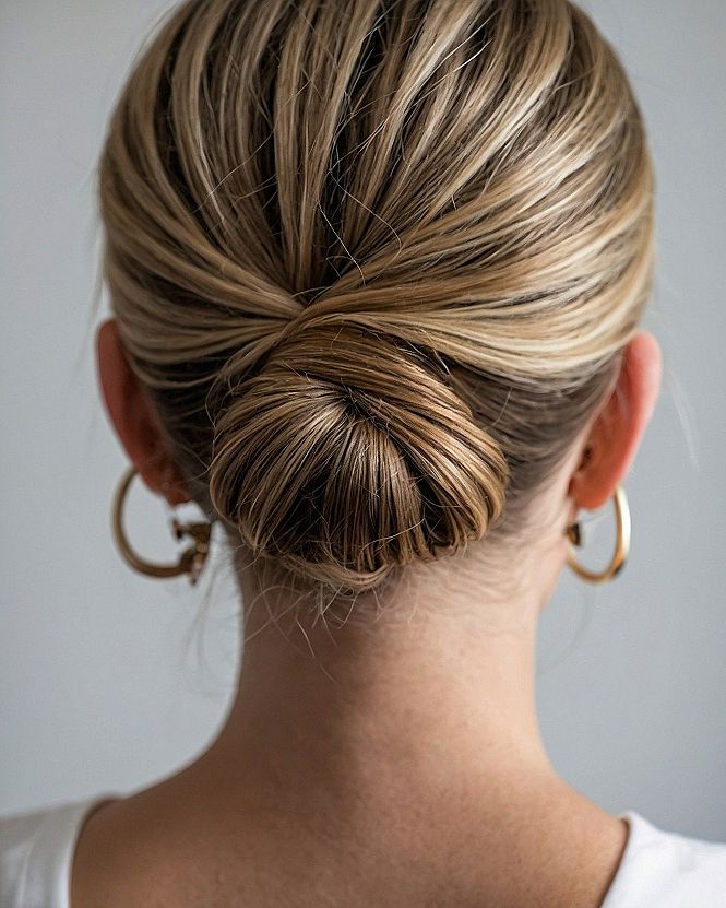 Sleek Low Bun Contrasted with Delicate Hair Twist
