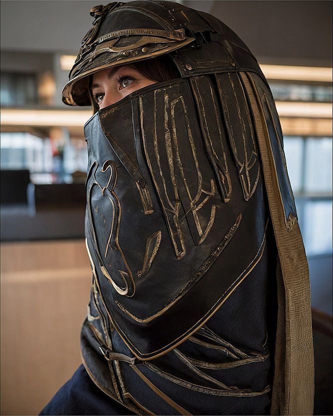 Warrior's Visage: Structured Metal Meets Soft Gaze