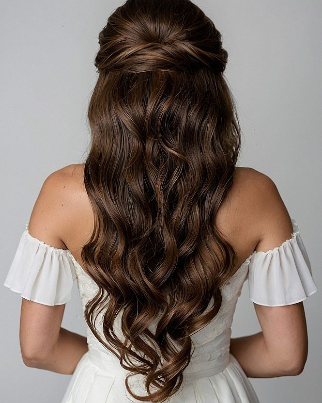 Half-Up Style Contrasting Structured Top with Flowing Waves