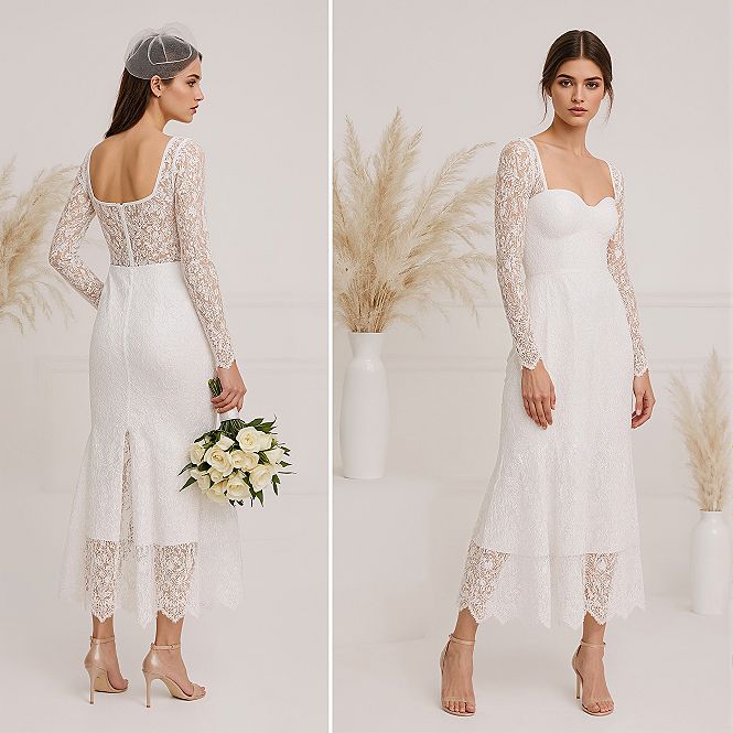 Dreamy White Lace Midi Dress: Timeless Elegance for Civil Ceremonies