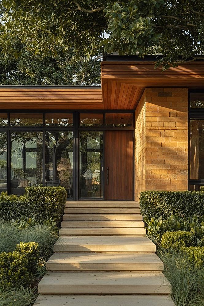 Stone & Wood Facade: Earthy Modern House Inspiration