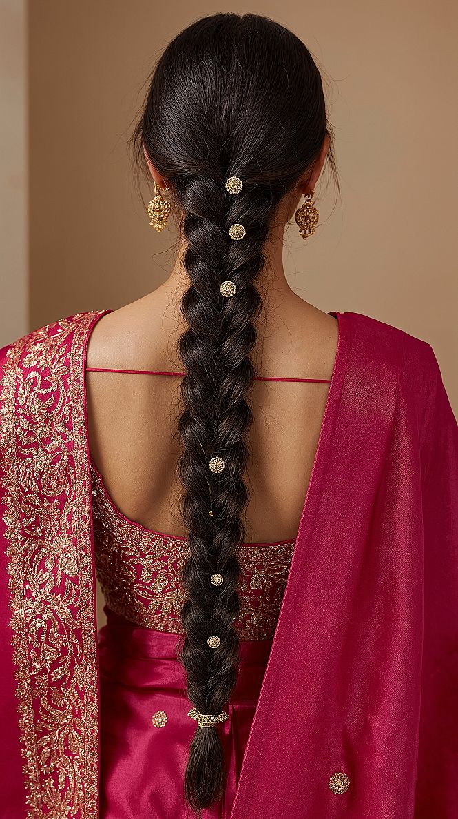Vibrant Pink & Gold South Indian Bridal Hairstyle: Choti Elegance