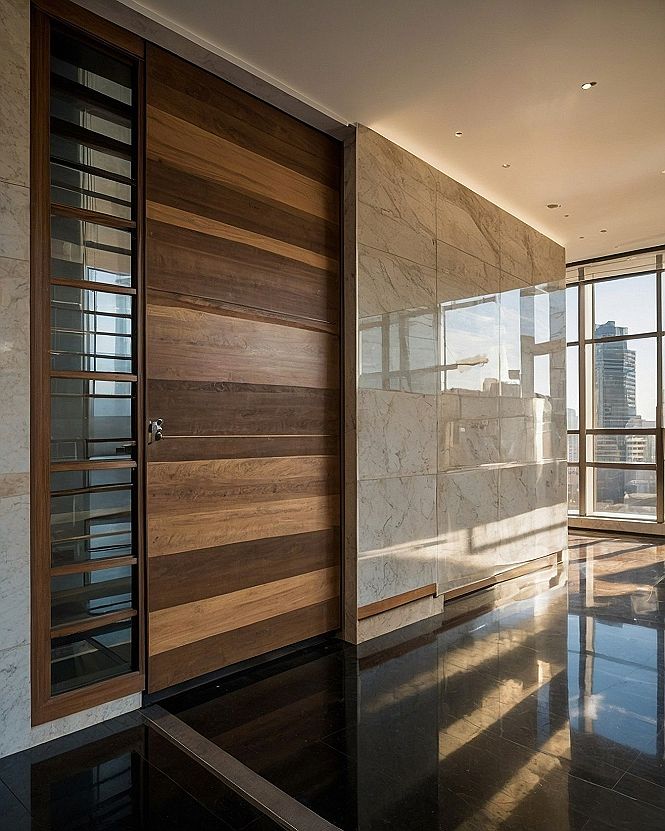 Horizontal Wood Plank Entry Doors With Side Panels