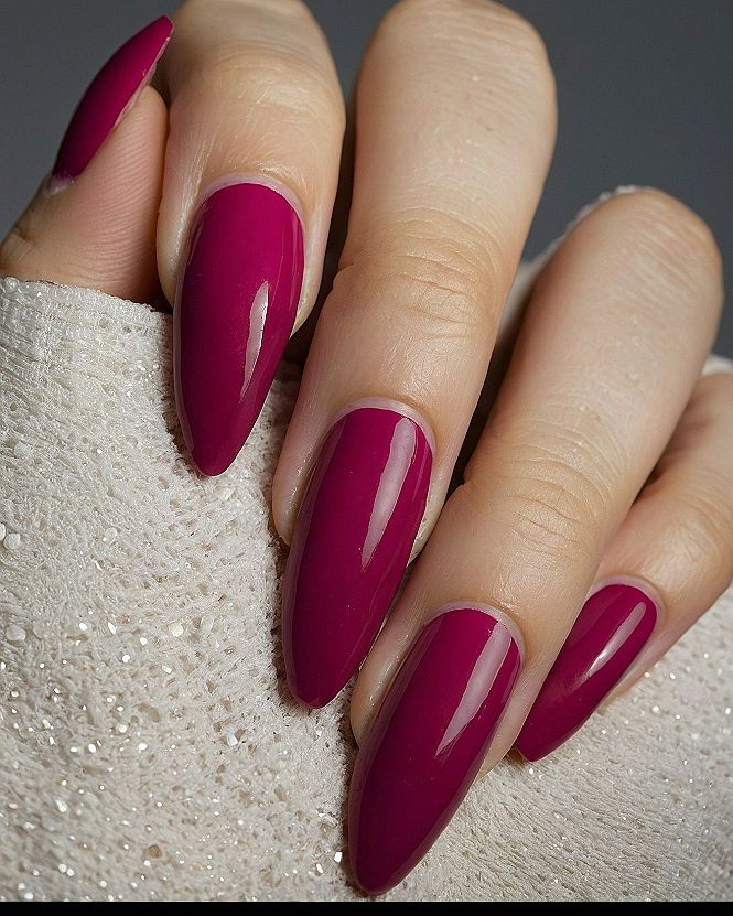 Stunning Almond Raspberry Red Fall Acrylic Nails