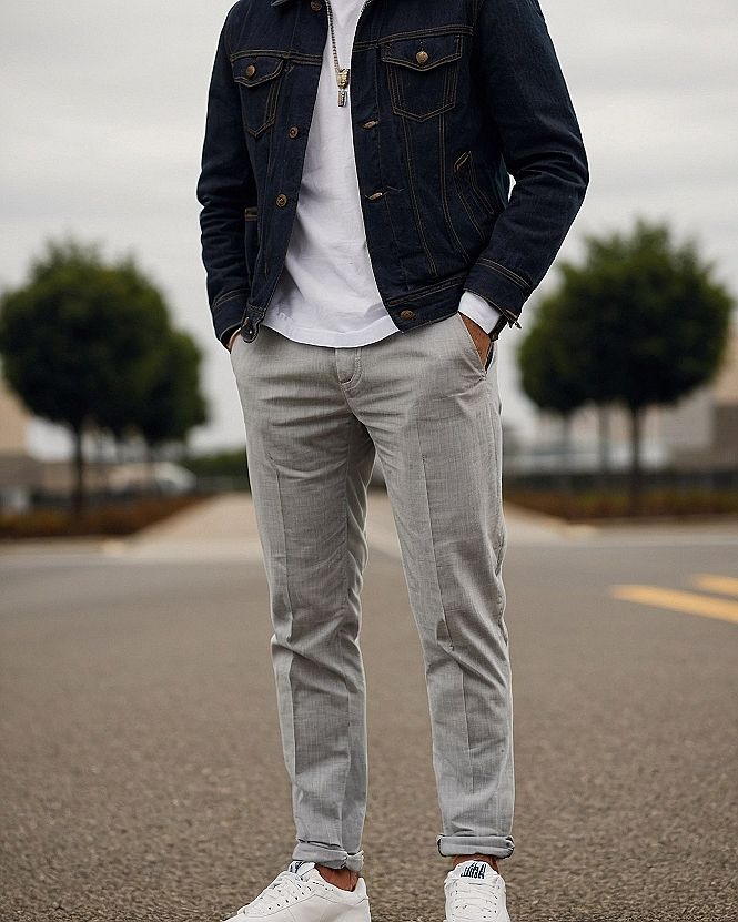 Pairing A Denim Jacket With Dress Trousers