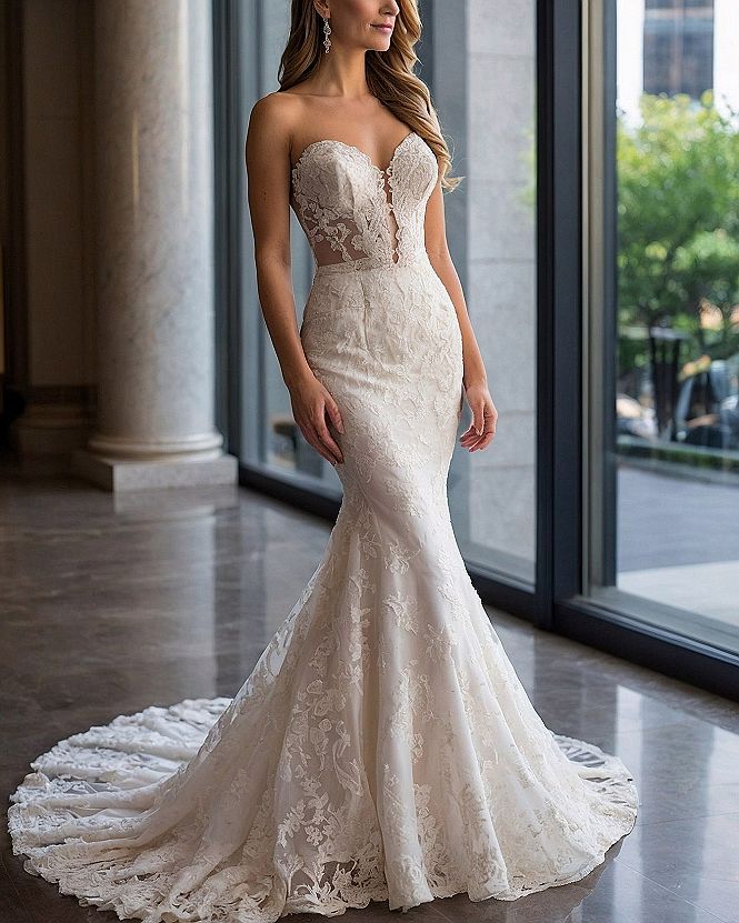 Styling Sweetheart Necklines on Fitted Lace Gowns
