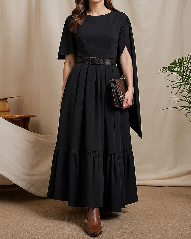 Embracing Belted Capes and Pleated Skirts for Curvy Figures