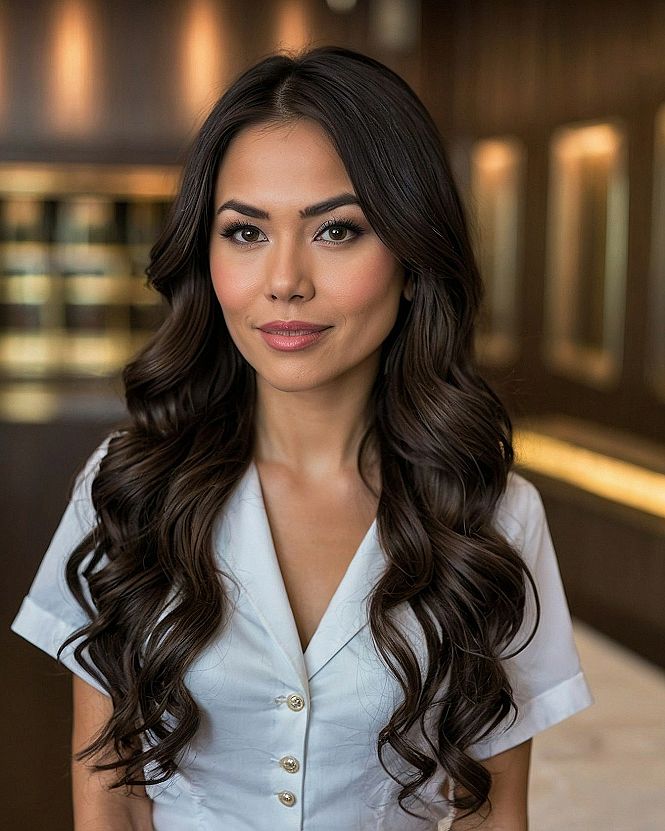 Polished Brunette Waves with a Defined Middle Part