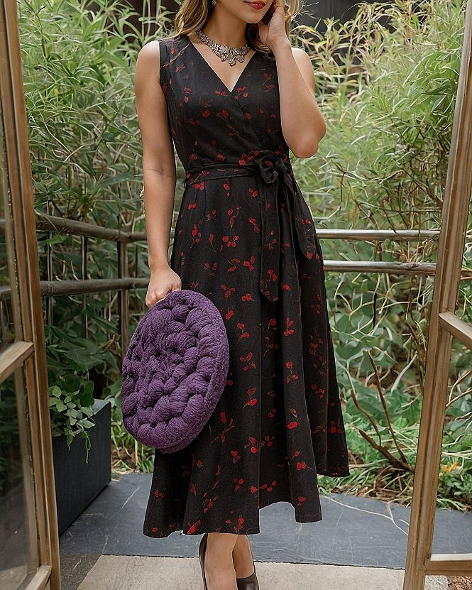 Styling a Dark Floral Wrap Dress for Cool Weather Weddings