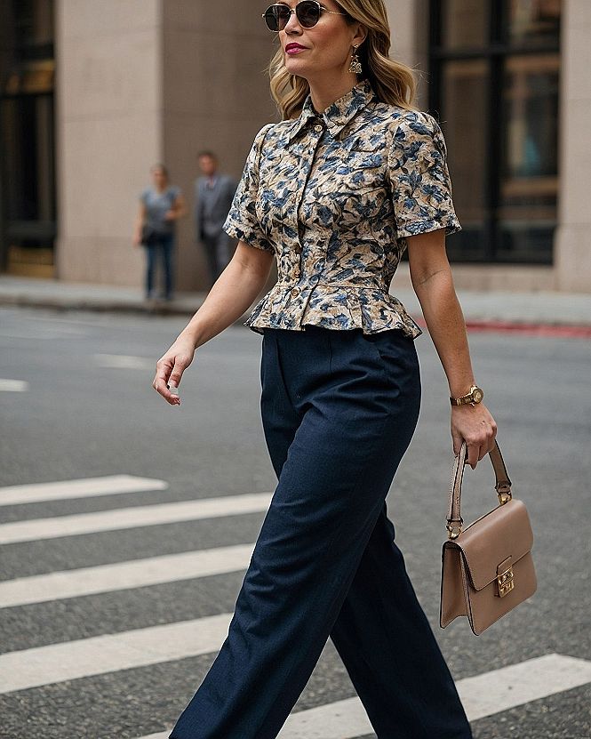 Styling Patterned Blouses With Blue Trousers For Work