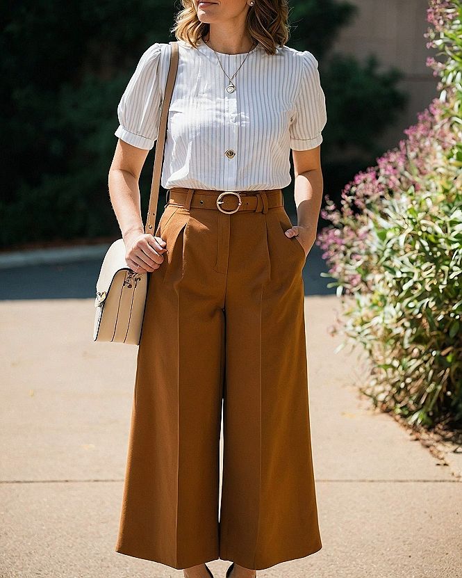 Pairing Mauve Pants With A Striped Blouse