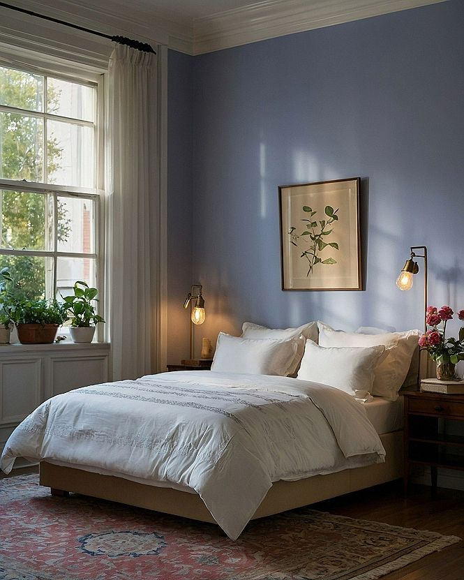 Pairing Periwinkle Purple Walls With Simple White Linens