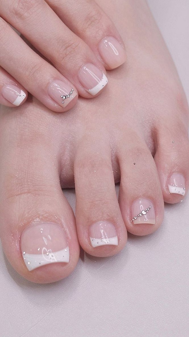 Adding Subtle Rhinestones to Your French Pedicure