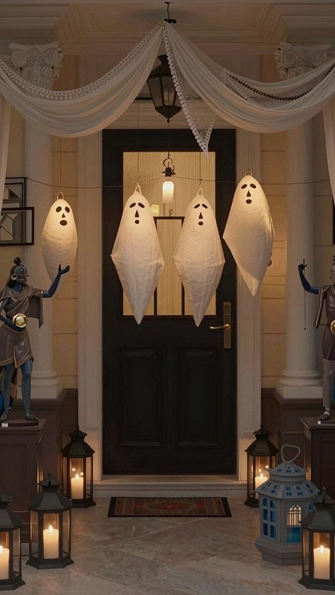 Hanging Paper Lantern Ghosts for Front Porch Entryways