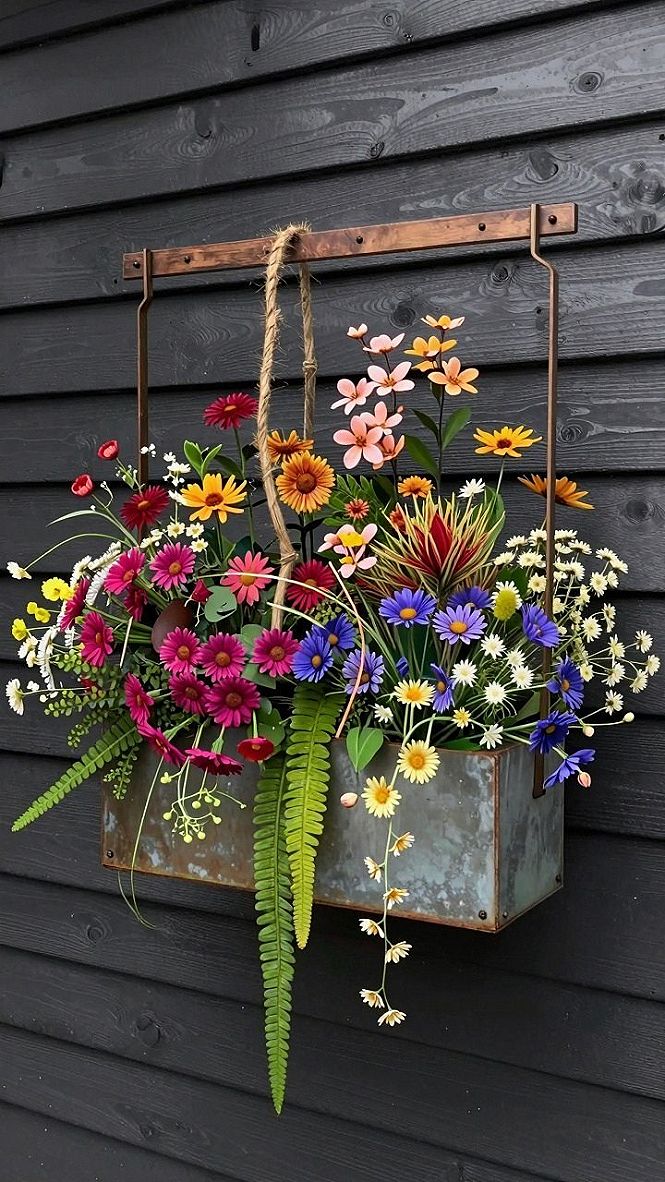 Styling Metal Wall Planters with Bright Autumn Blooms