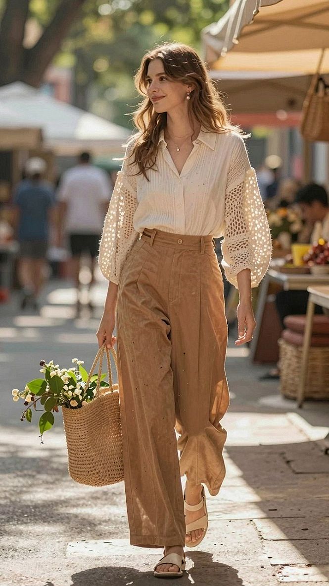 Pairing Structured Trousers with Textured Blouses