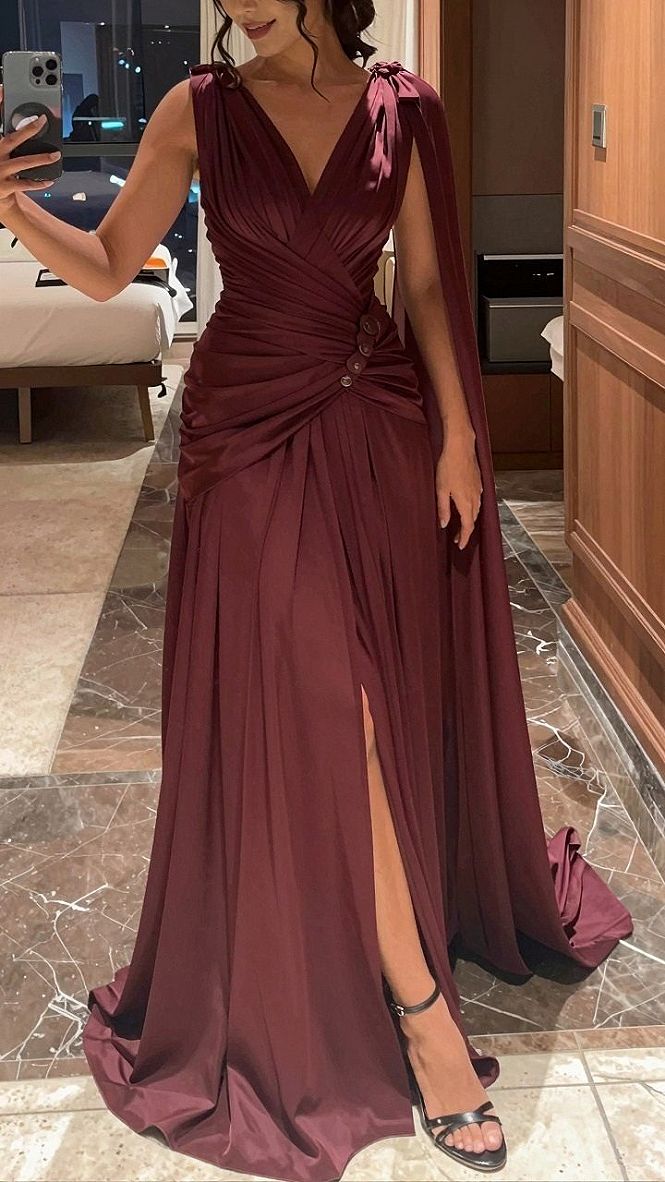 Styling a Flowing Burgundy Gown With Draped Details