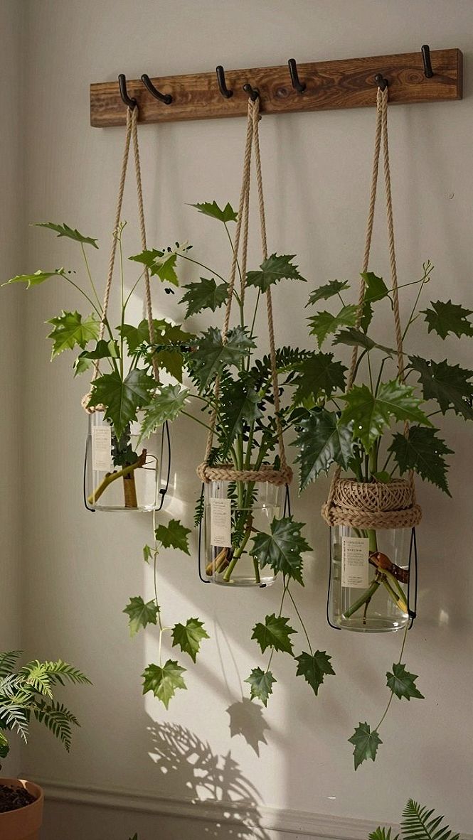Hanging Rope Plant Holders On Wall Hooks