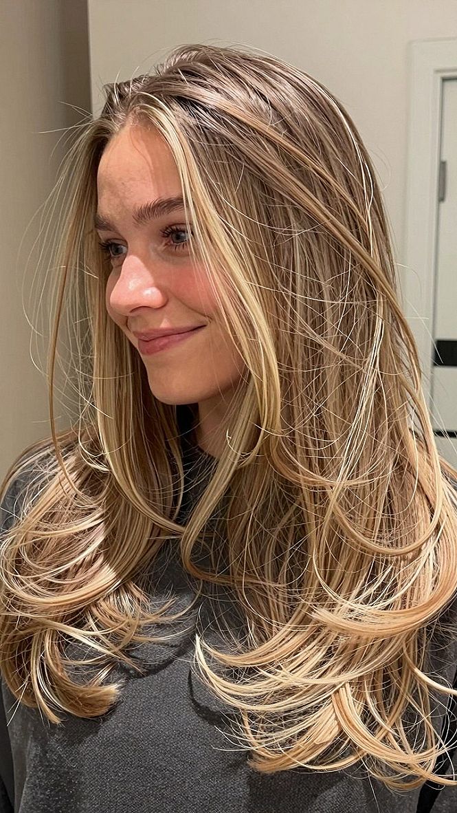 Bright Blonde Balayage with Bouncy Layered Ends