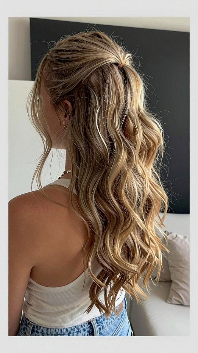 Relaxed Half Up Blonde Styles With Subtle Waves