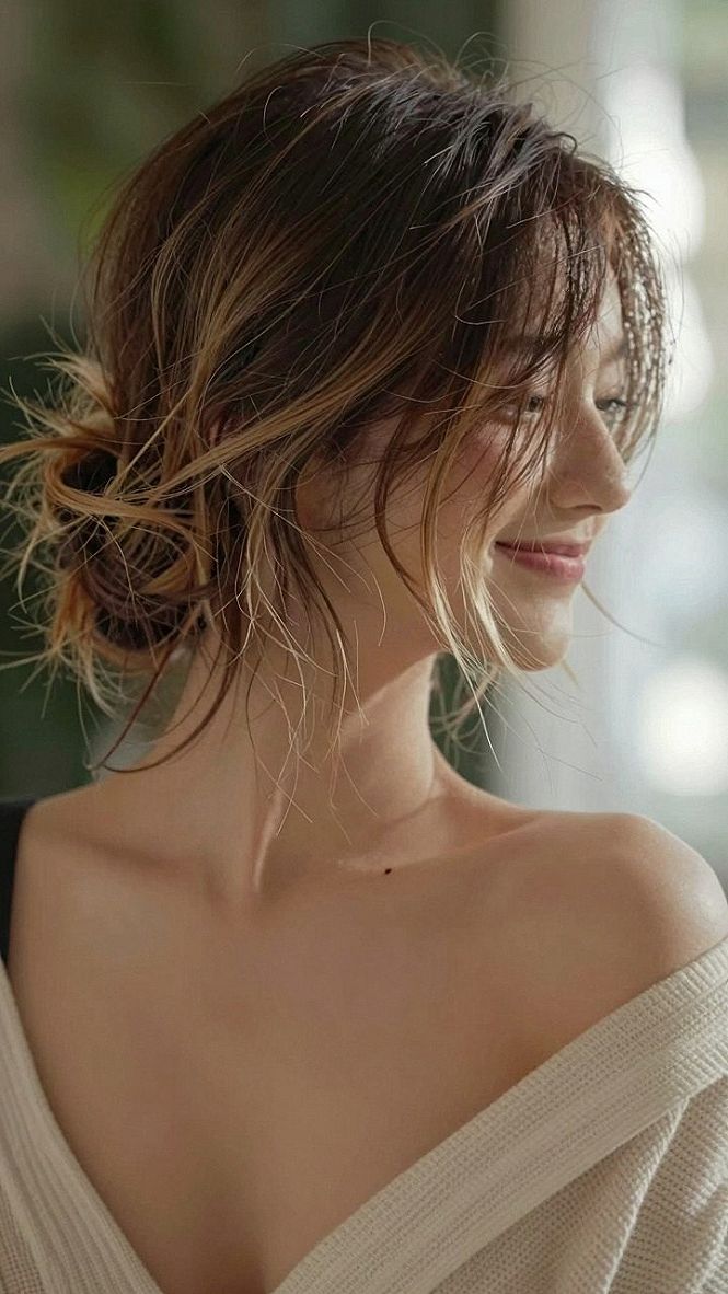 Styling a Loose Messy Wedding Bun with Soft Fringe