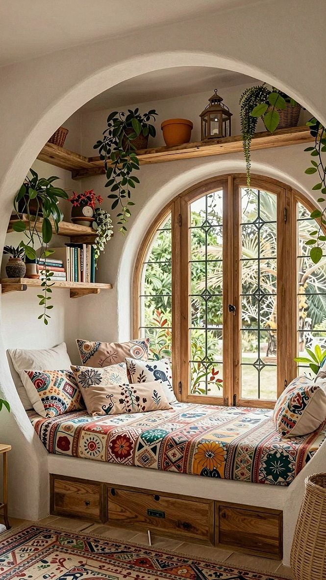 Styling an Arched Window Nook With Hanging Greenery