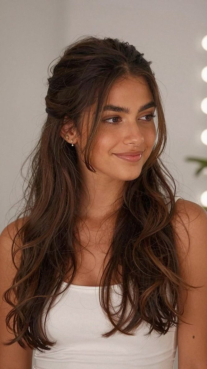 Twisted Half Up Hairstyle With Long Soft Waves