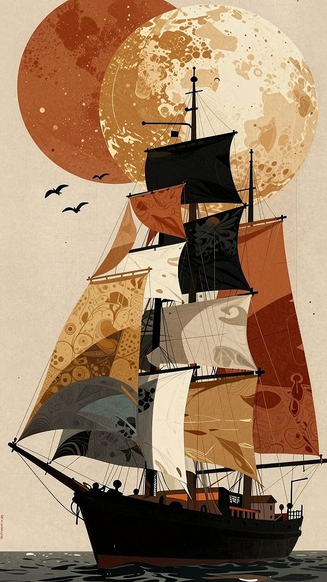 Styling Large Vintage Sailing Ship Art Prints in Warm Neutral Rooms