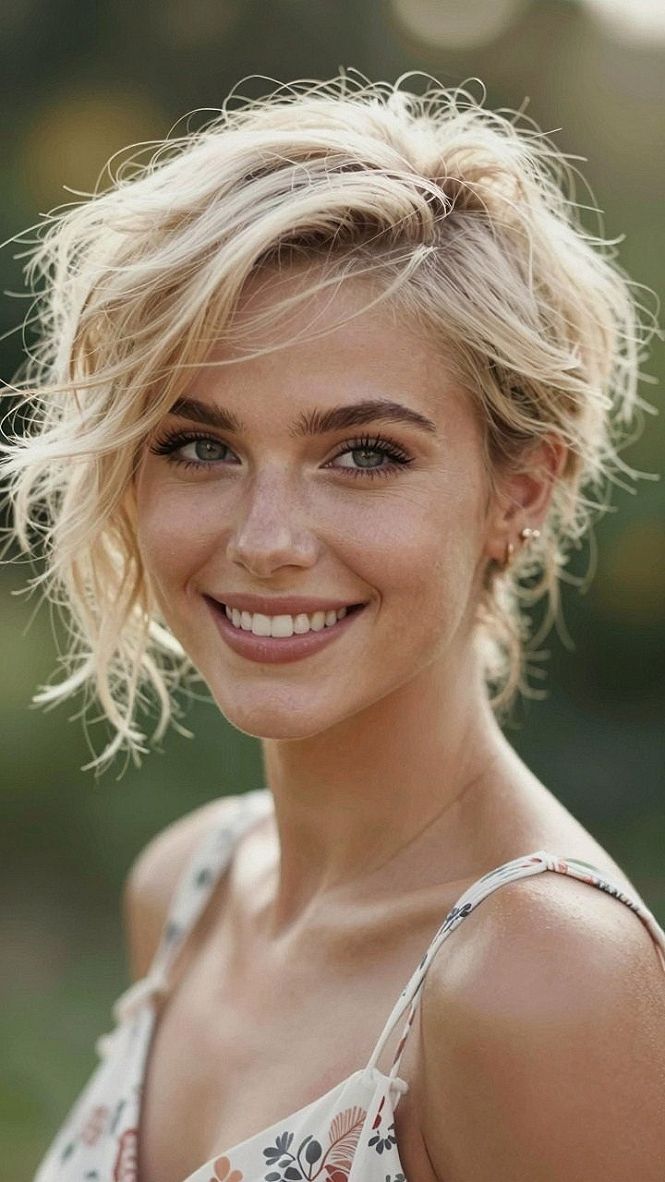 Asymmetrical Side Swept Blonde Pixie Cut