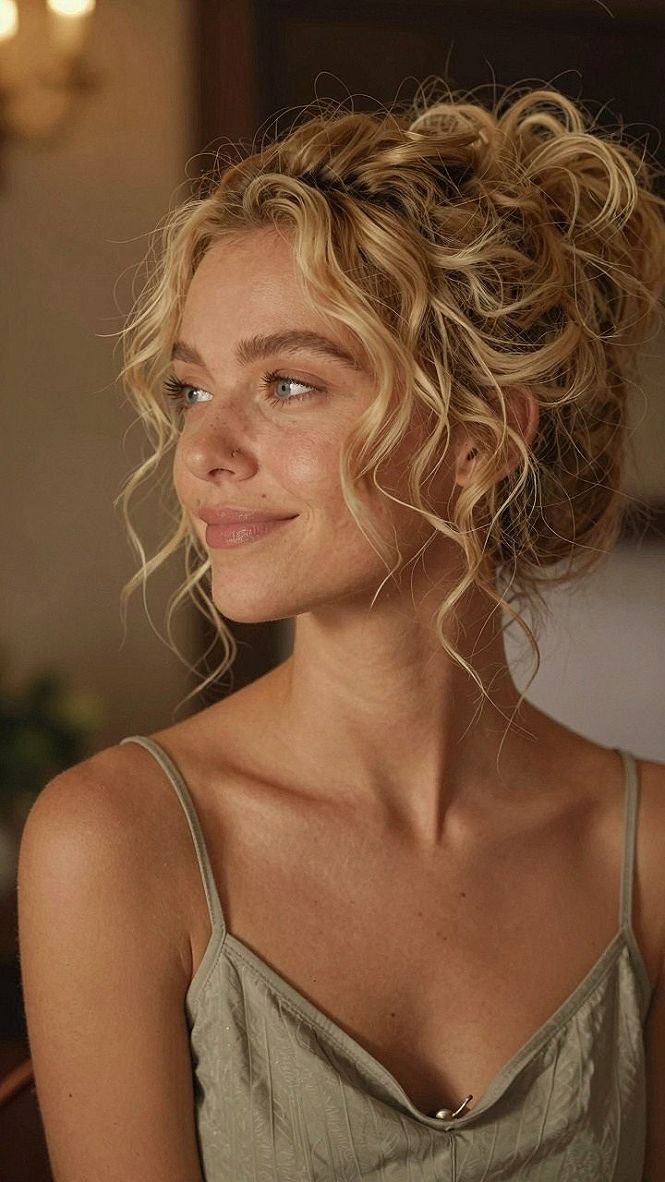 Loose Blonde Ringlets Gathered Half-Up