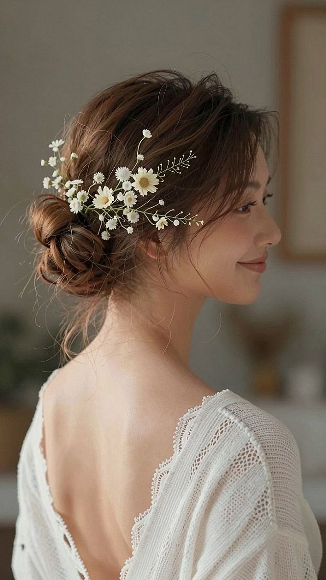 Adding Delicate Floral Accessories to Loose Bridal Hairstyles