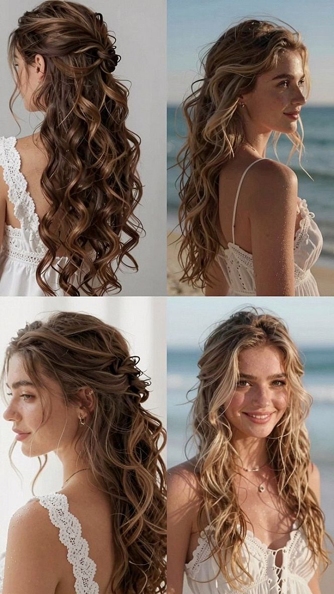 Twisted Half Up Wedding Hairstyle for Long Brunette Hair