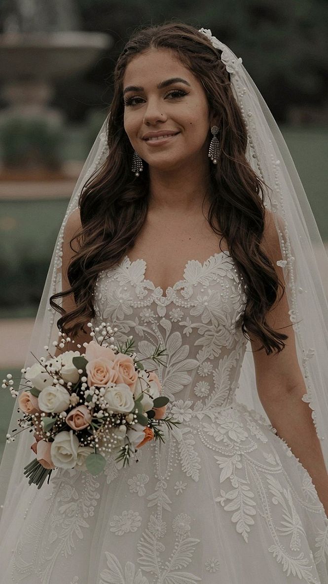 Braided Crown Styles with Down Hair and Veils