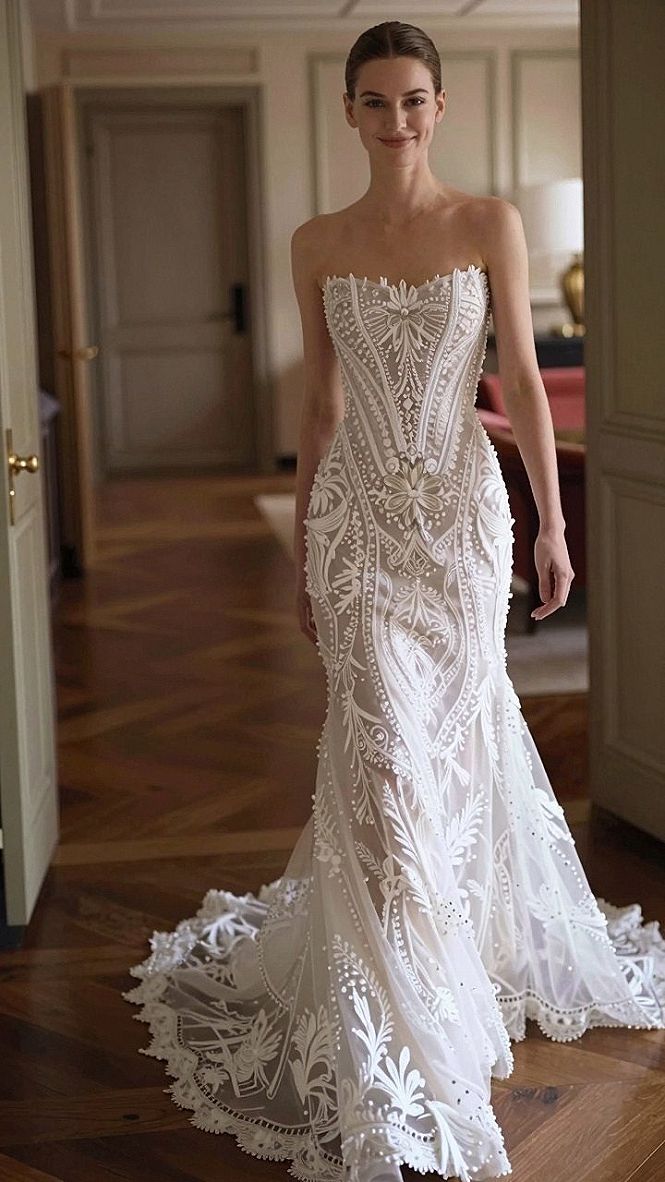 Embracing Beaded Details on an Open Back Mermaid Gown