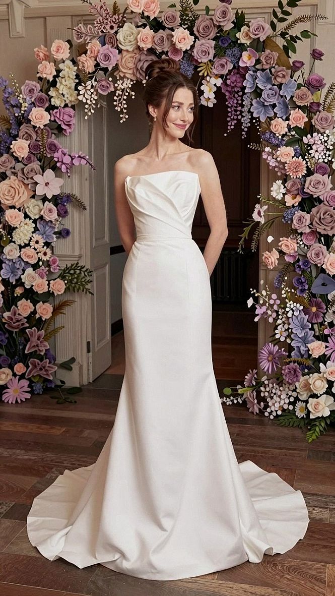 Embracing Pleated Details on Strapless Cowl Gowns