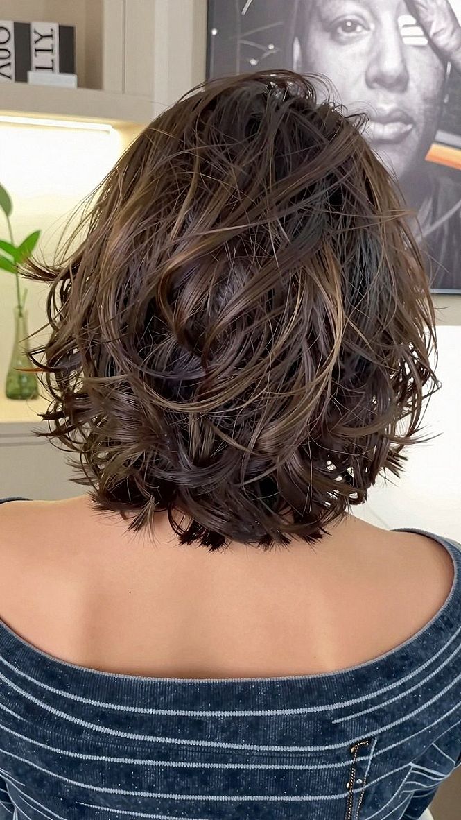 Curly Long Layered Bob with Back Volume