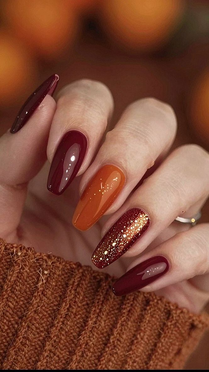 Mixing Wine Red With Orange and Sparkle Accents