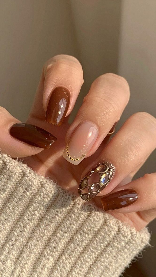Adding Unique Accents to Caramel Nude Nails