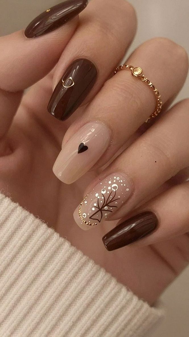 Adding Tiny Hearts to Chocolate Nails Ideas