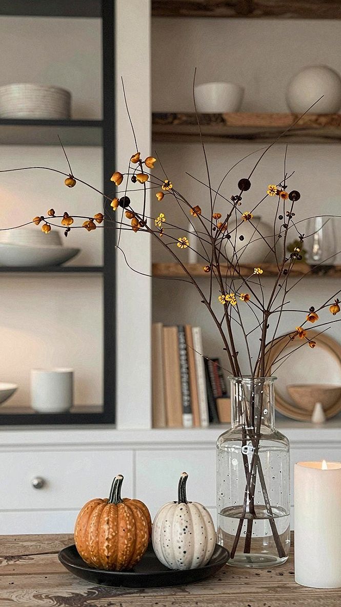 Styling a Minimalist Branch and Pumpkin Table Display