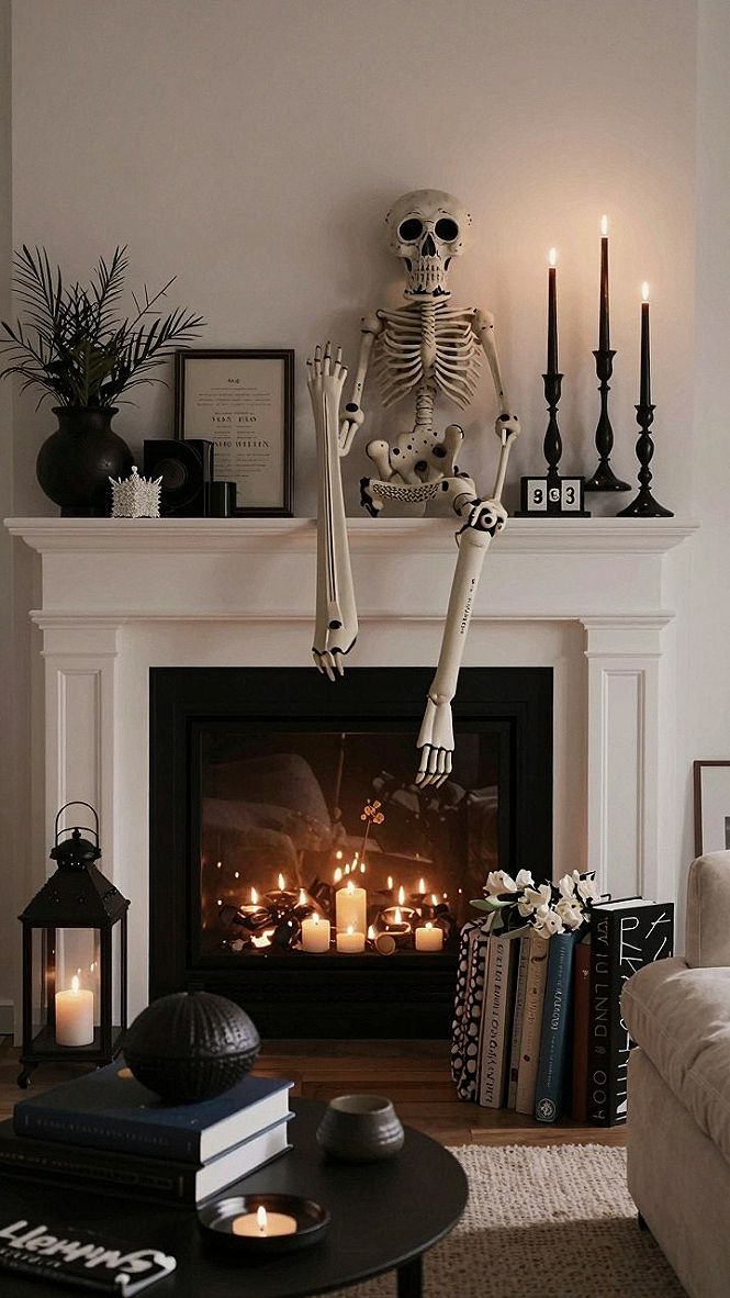 Adding a Sitting Skeleton Prop to Your Mantel Display